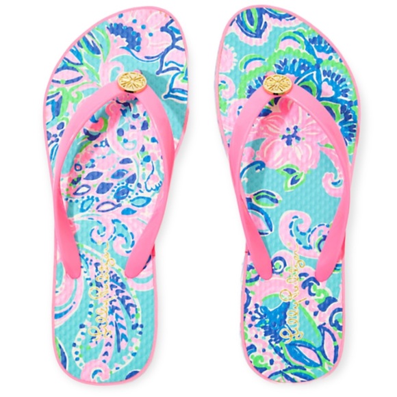 LILLY PULITZER Flip Flop Blue Horizon Jungle Sunrise Pool Shoe Sandal NWT - Picture 8 of 8